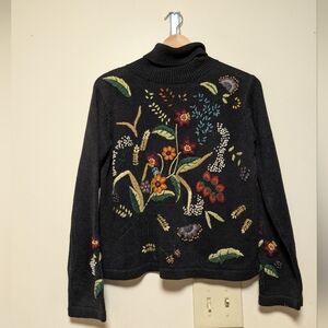 All Points by Reference Point Embroidered Black Turtleneck Sweater Size S